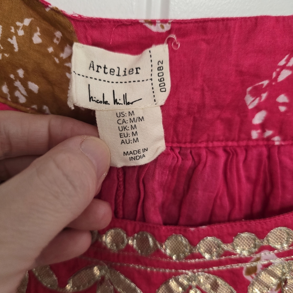 🌟7/25$ NICOLE MILLER Embroirdered Tie Strap Cotton Babydoll Tank - Picture 3 of 6
